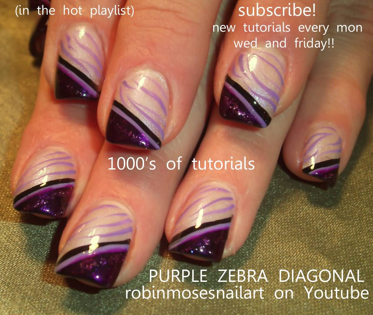 Purple Zebra Diagonal Nail Art