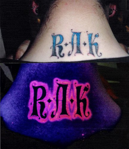 RAK Letters UV Tattoo On Nape