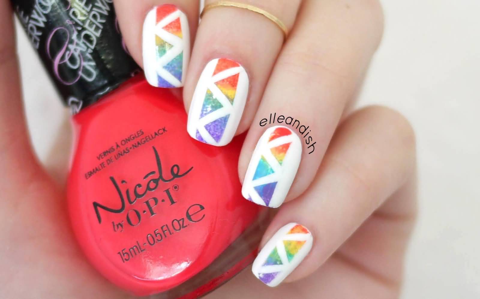 Rainbow Triangles Geometric Nail Art Design Idea