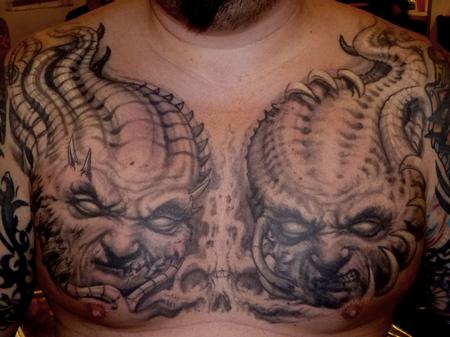 Realistic Colored Scary Satan Tattoo On Chest