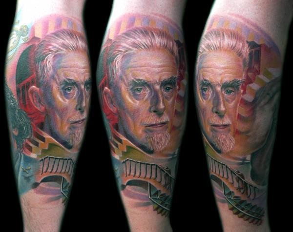 Realistic Face Escher Tattoo On Arm By Zhivko Bloody Blue