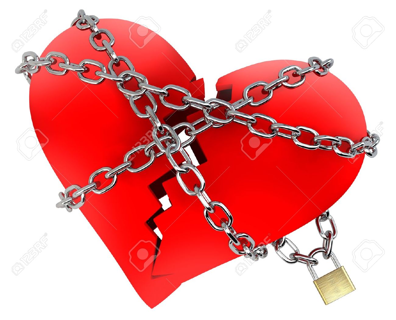 Red Broken Heart Wrapped In Chain