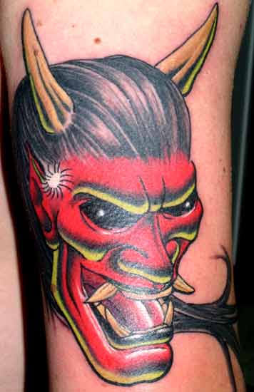 Red Satan Women Face Tattoo