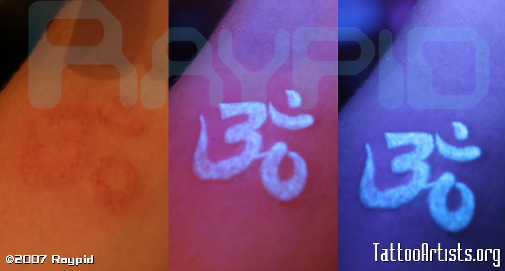 Religious Om Word UV And Normal Way Tattoo