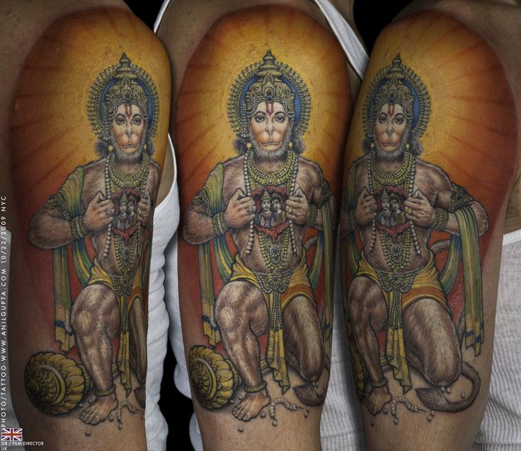 Remarkable Hanuman Spiritual Tattoo By Anil Gupta On Half Sleeve
