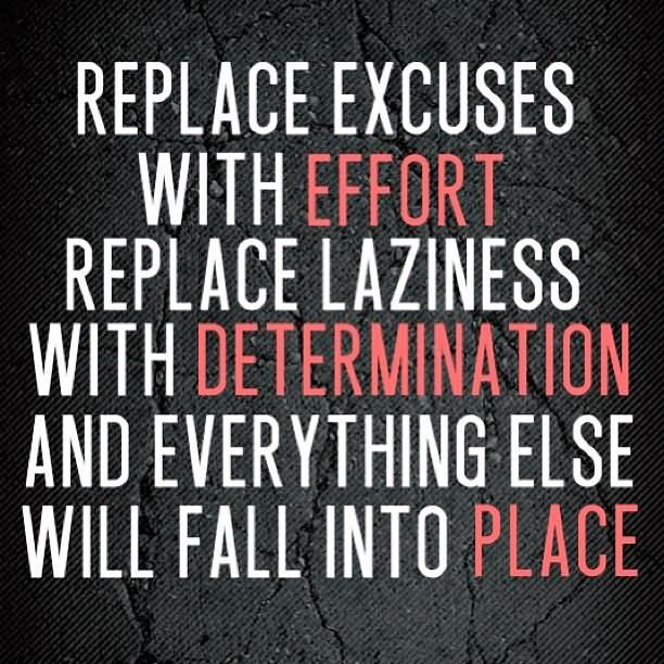 Replace excuses with effort, replace laziness with determination and everything else will fall into place