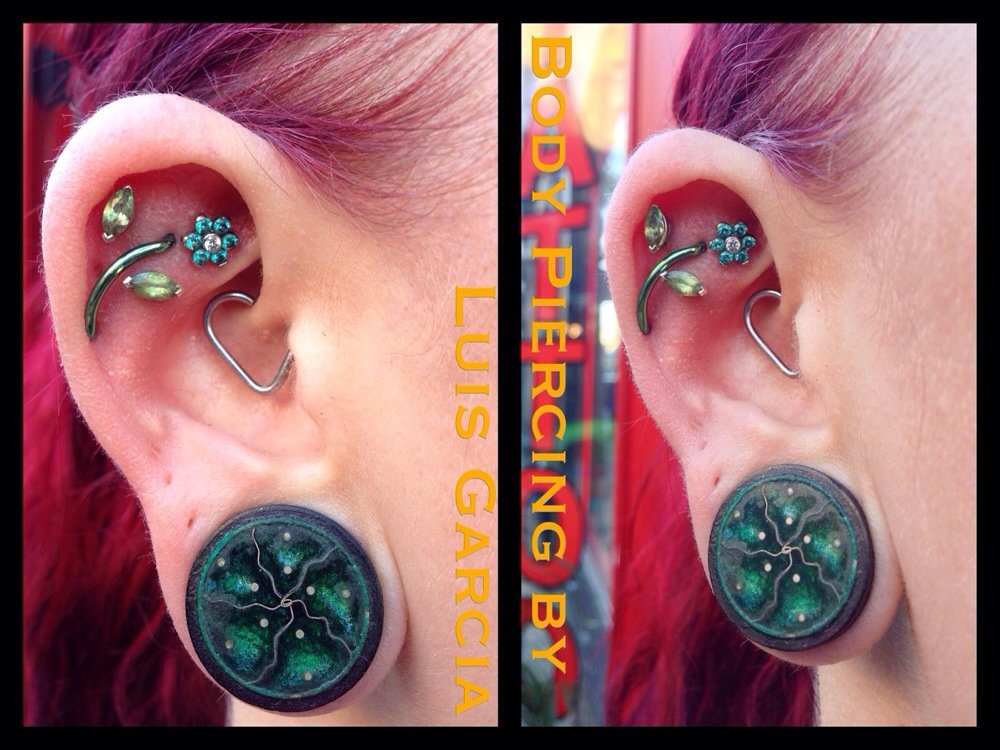 Right Ear Lobe And Ear Project Piercing For Girls