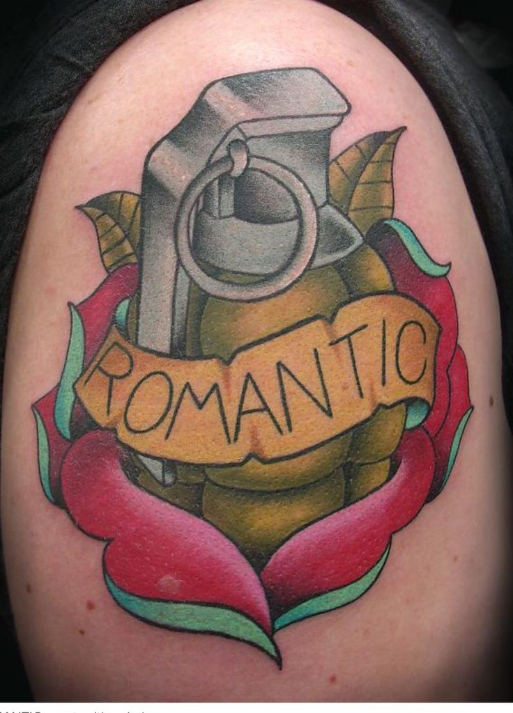 Romantic Bomb Weapons Tattoo On Shoulder