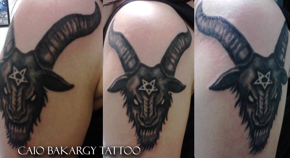 Satan Goat Tattoo On Shoulder By BakargyCaio