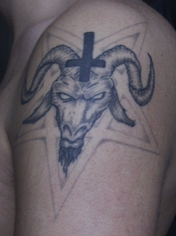 Satan Goat Tattoo On Shoulder By Se7en Lucky