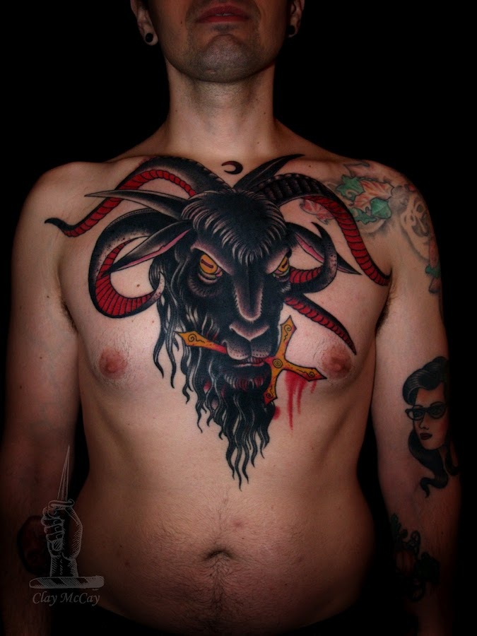 Satan Goat With Cross Tattoo On Chest