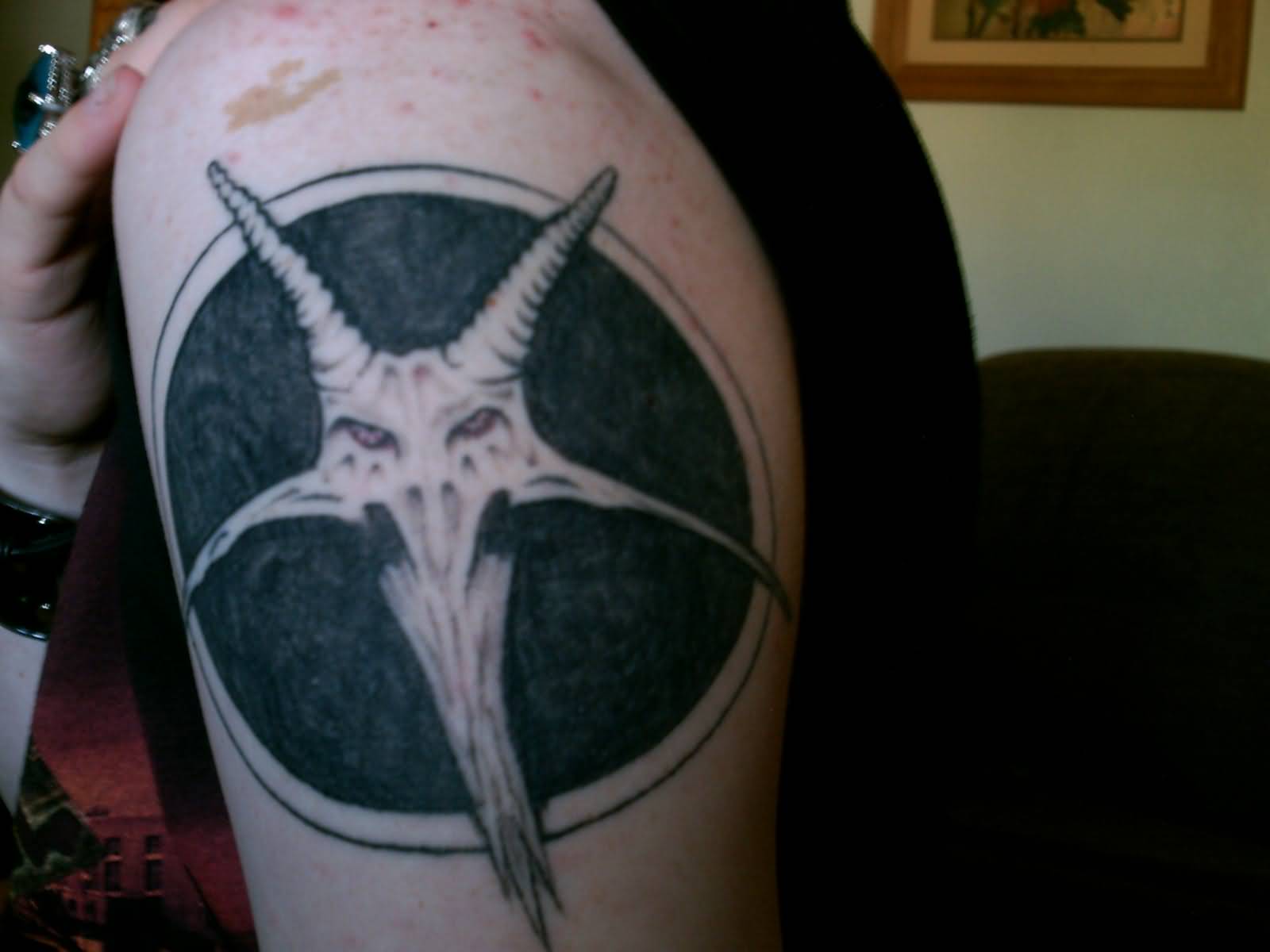 Satan Tattoo On Left Shoulder