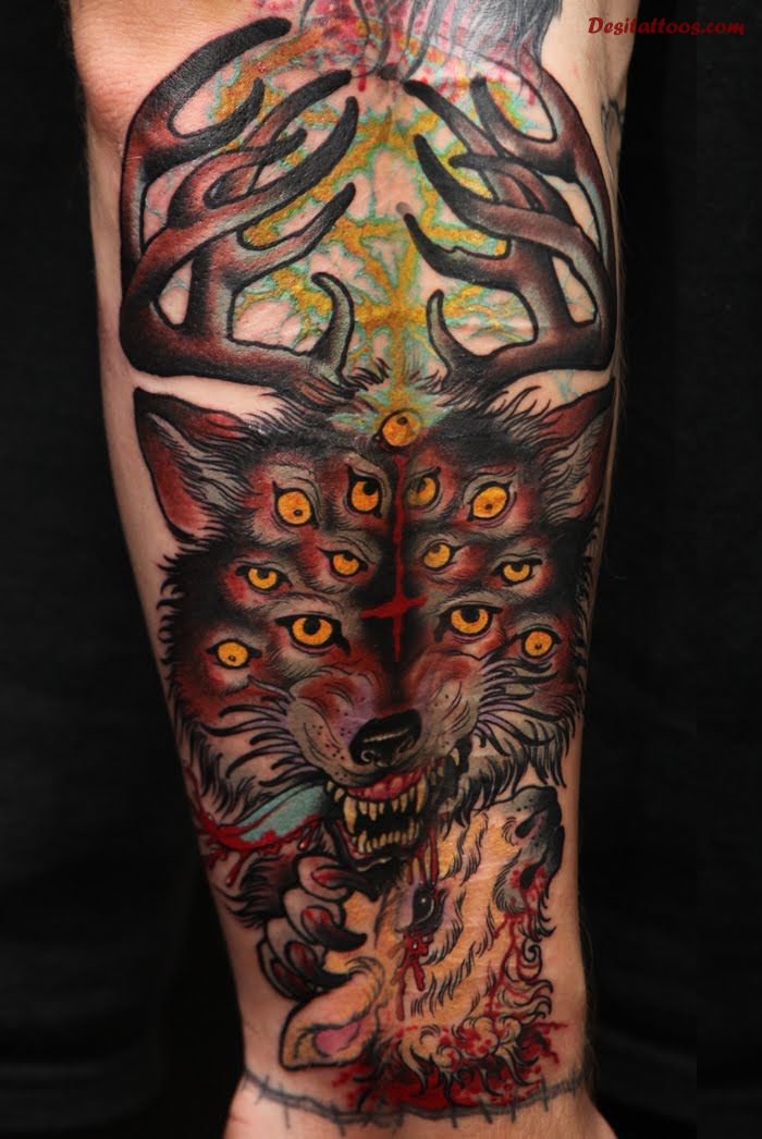 Satan Wolf Tattoo On Forearm