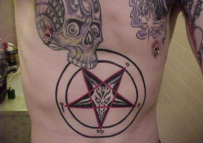 Satanic Pentagram Star Tattoo With Goat Tattoo