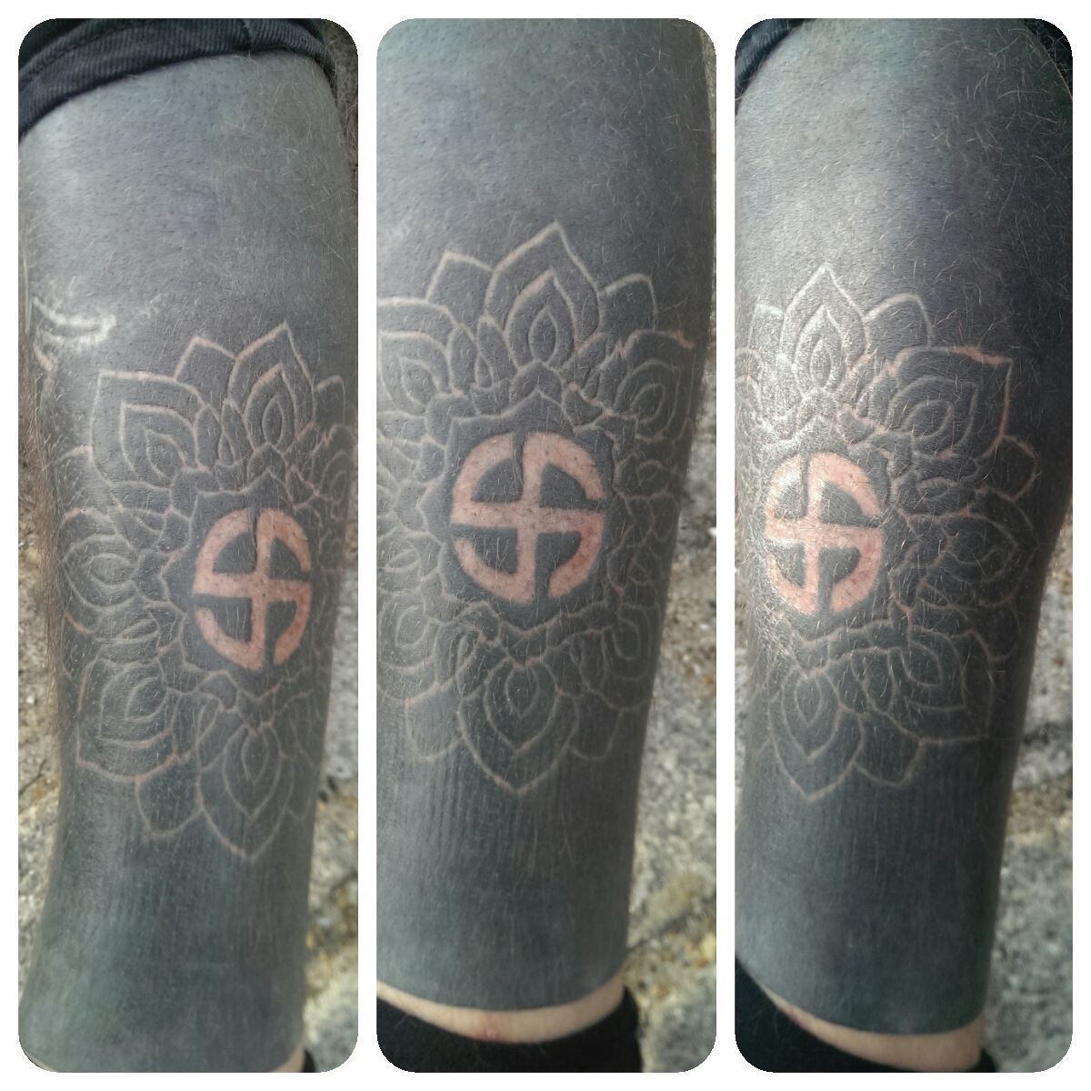 Scarification Flower Symbol Black Tattoo On Leg