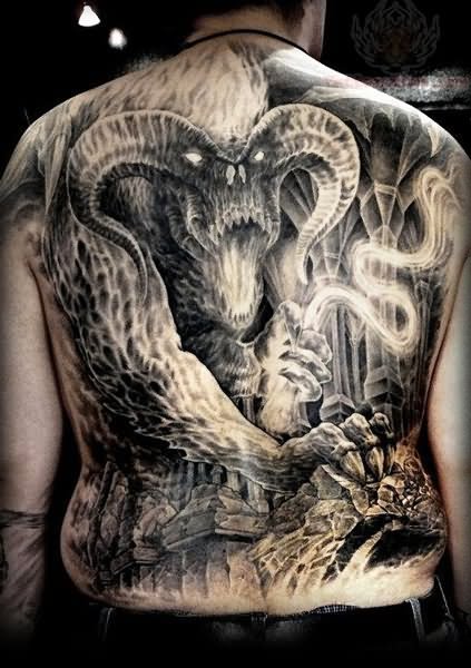 Scary Satan 3D Tattoo On Full Back