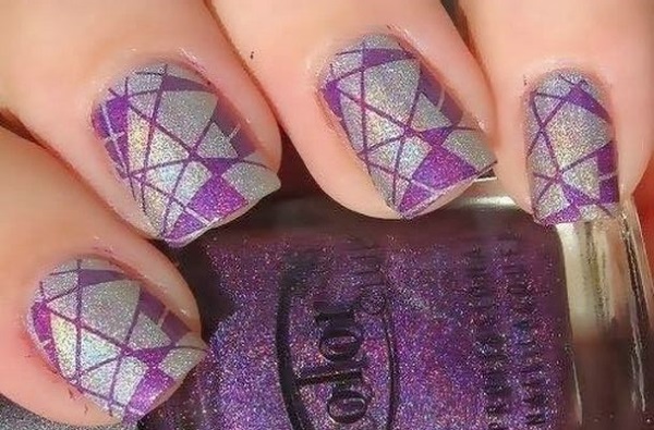 Silver And Purple Design Nail Art Idea