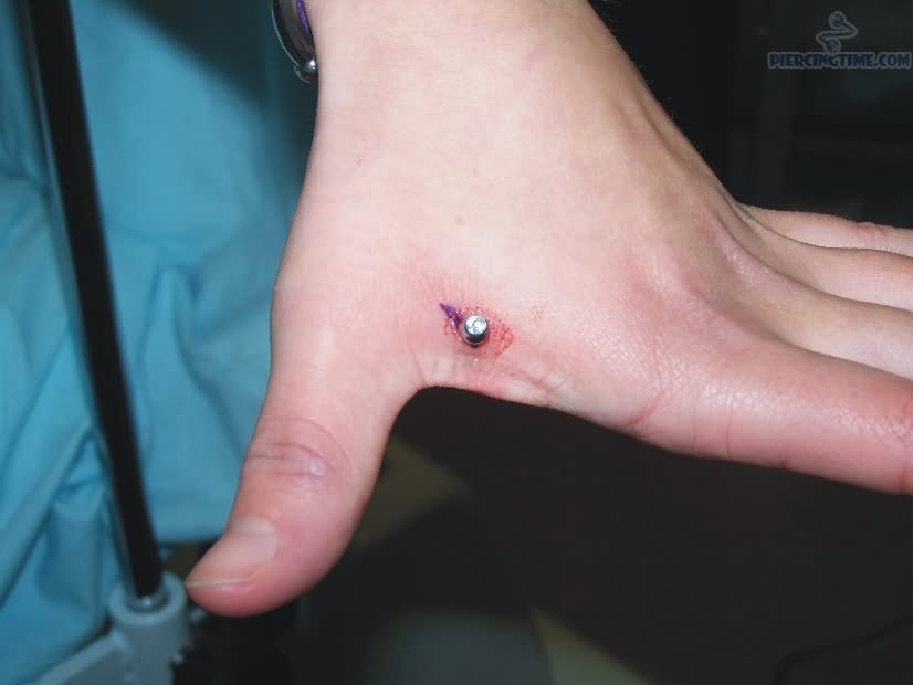 Silver Dermal Anchors Piercing On Left Hand