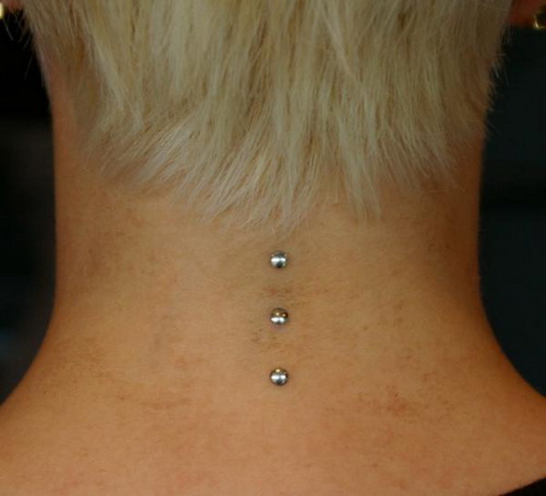 Silver Dermal Anchors Piercing On Nape