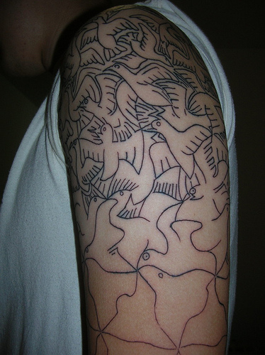 Simple Birds Flying From Escher Designs Tattoo On Left Half Sleeve