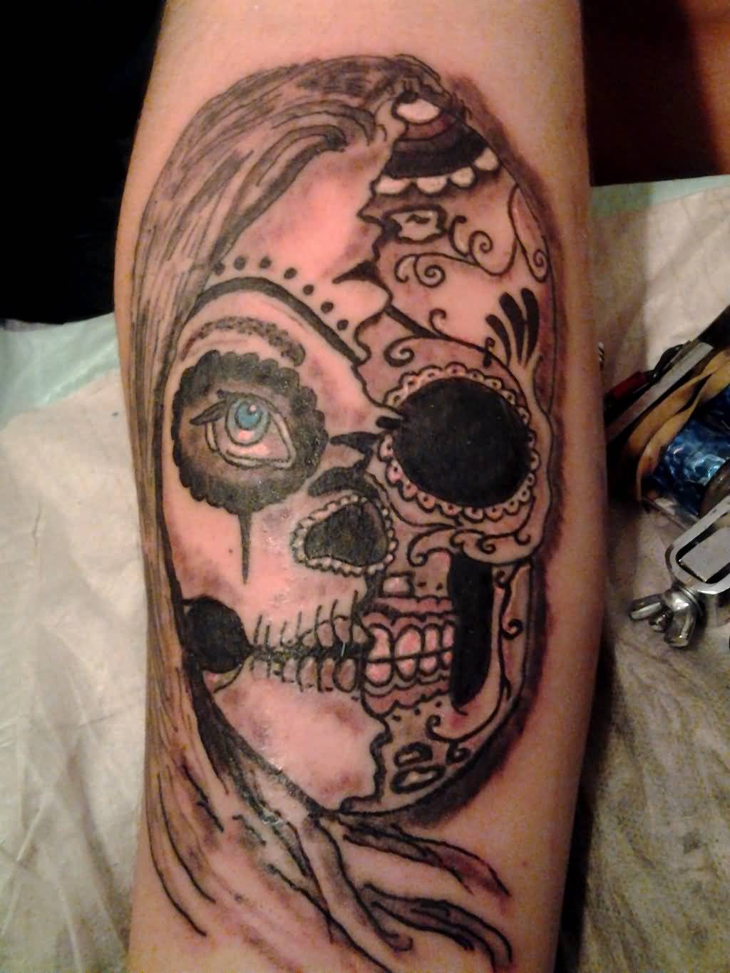 Simple Catrina Skull Tattoo On Arm