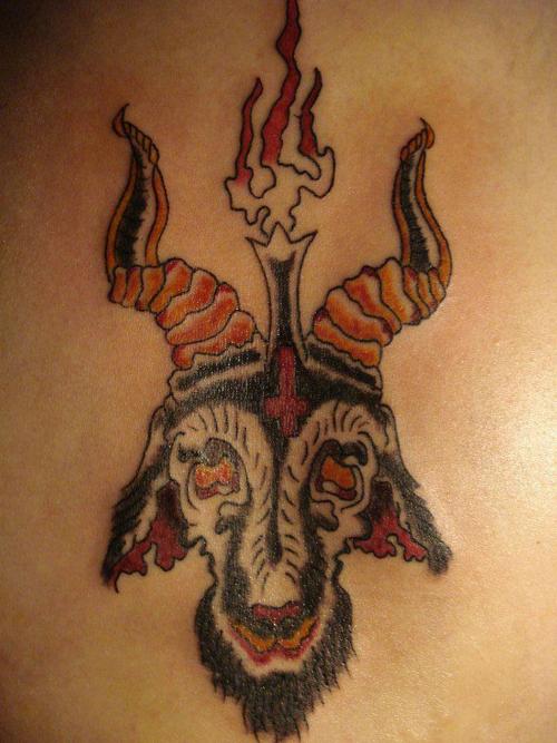 Simple Satan Goat With Flames Tattoo