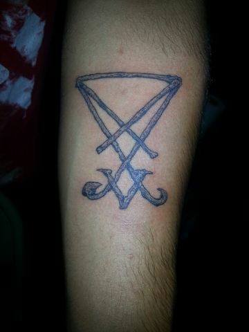 Simple Sigil Of Satan Symbol Tattoo On Forearm
