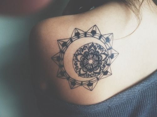 Simple Spiritual Mandala Tattoo On Left Back Shoulder