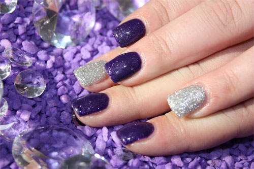 Sliver And Purple Glitter Nail Art Design Idea