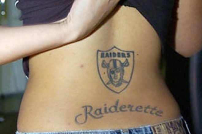 Small And Simple Oakland Raiders Tattoo On Lower Back
