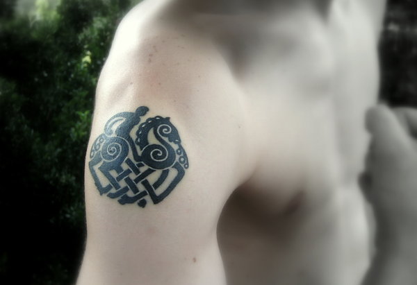 Small Black Germanic Pagan Tattoo On Right Shoulder