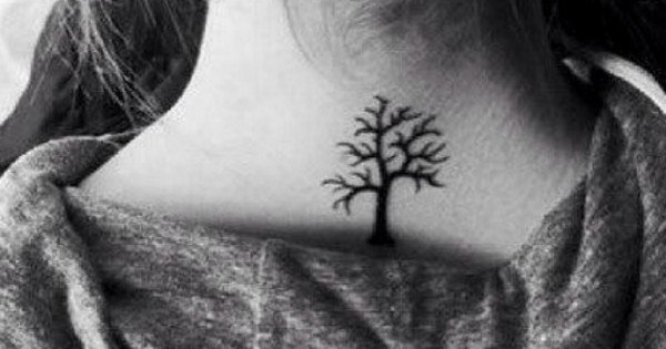 Small Black Tree Of Life Tattoo On Nape