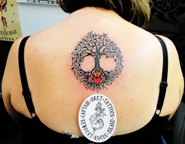 Small Celtic Tree Of Life Tattoo On Upper Back