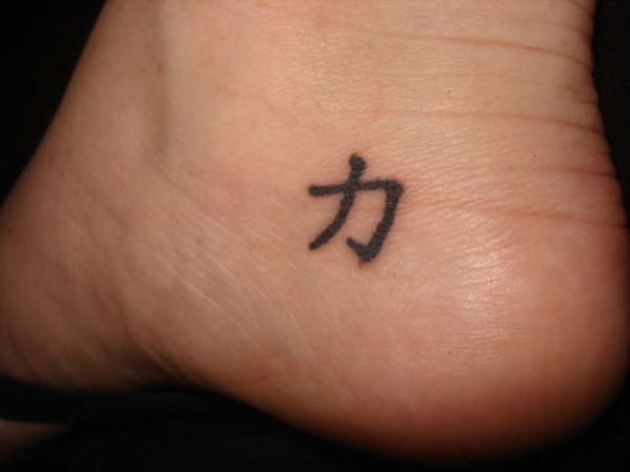 Small Chinese Strength Tattoo On Heel