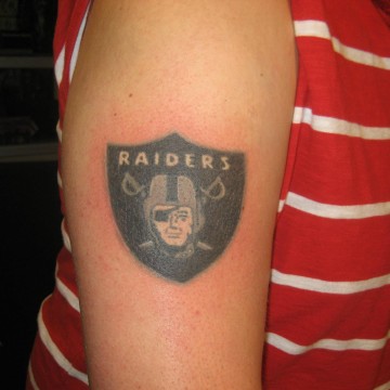 Small Oakland Raiders Logo Tattoo On Half Sleeve
