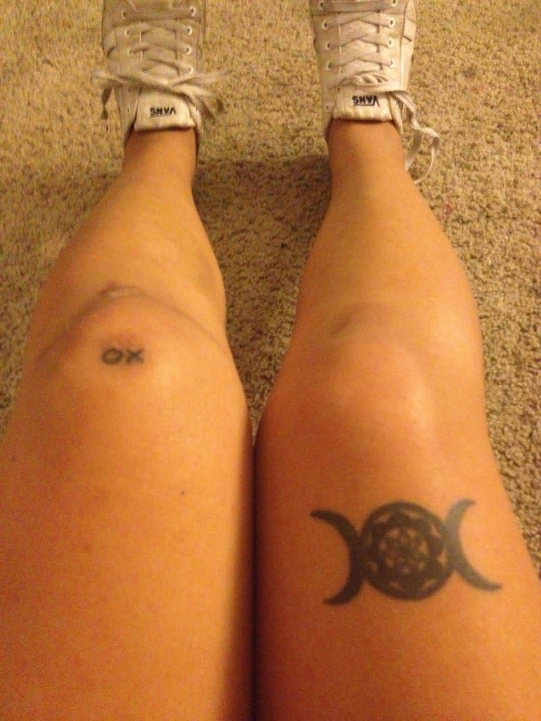 Small Pagan Triple Moon Tattoo On Thigh