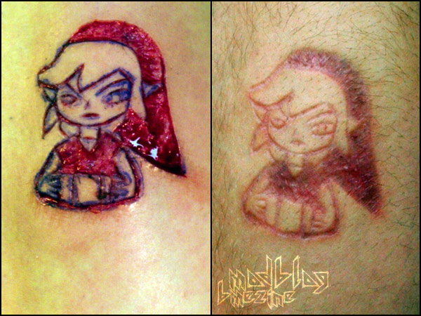 Small Zelda Before And After Scarification Tattoo