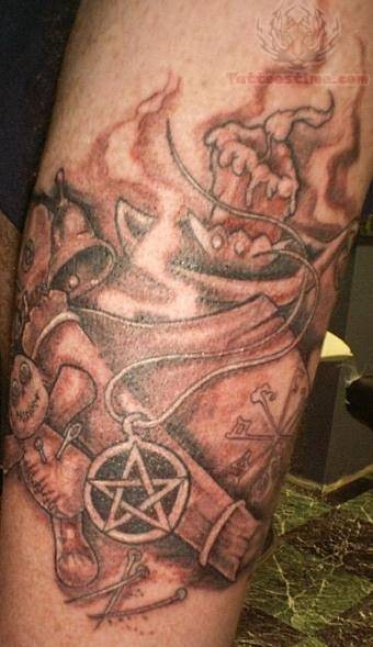 Smoke Pagan Candle Tattoo On Arm