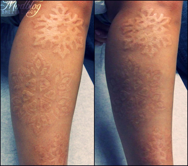 Snowflake Scarification Tattoo On Leg