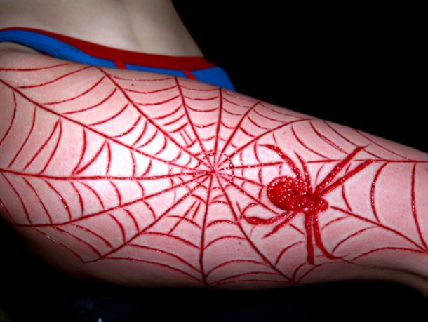 Spider With Web Scarification Tattoo On Arm