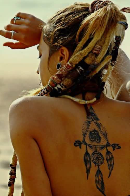 Spiritual Dreamcatcher Tattoo On Upper Back