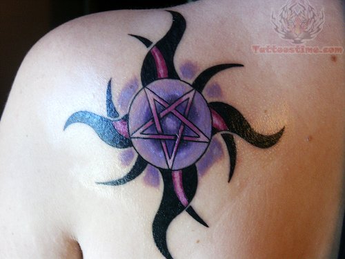Spiritual Moon Tattoo On Left Back Shoulder