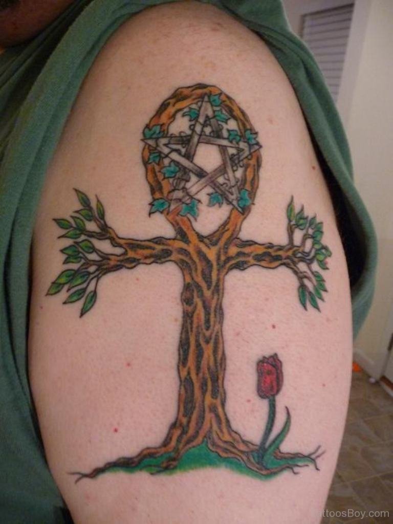 Spiritual Tree Tattoo On Left Shoulder