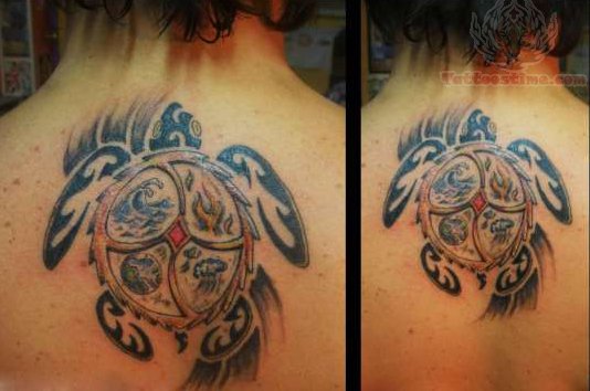 Spiritual Turtle Tattoo On Upper Back