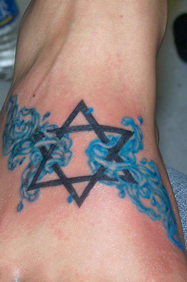 Star Of David In Blue Flames Tattoo