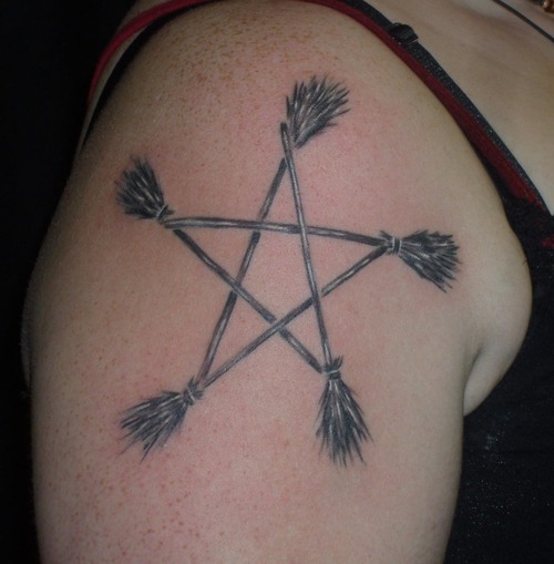 Star Pagan Tattoo On Right Shoulder