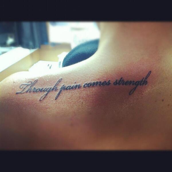 Strength Quote Tattoo On Upper Back