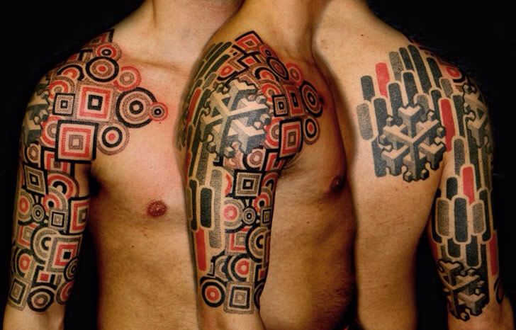 Stylish Escher Tattoo On Right Half Sleeve For Men
