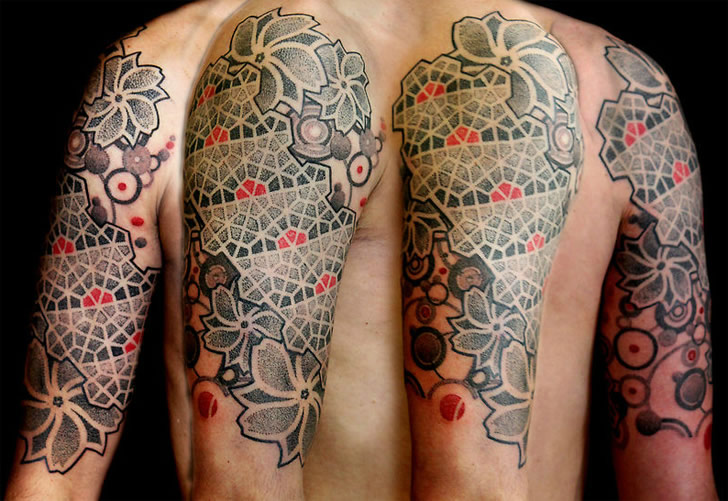 Stylish Flowers Escher Tattoo On Right Half Sleeve By Vincent Hocque