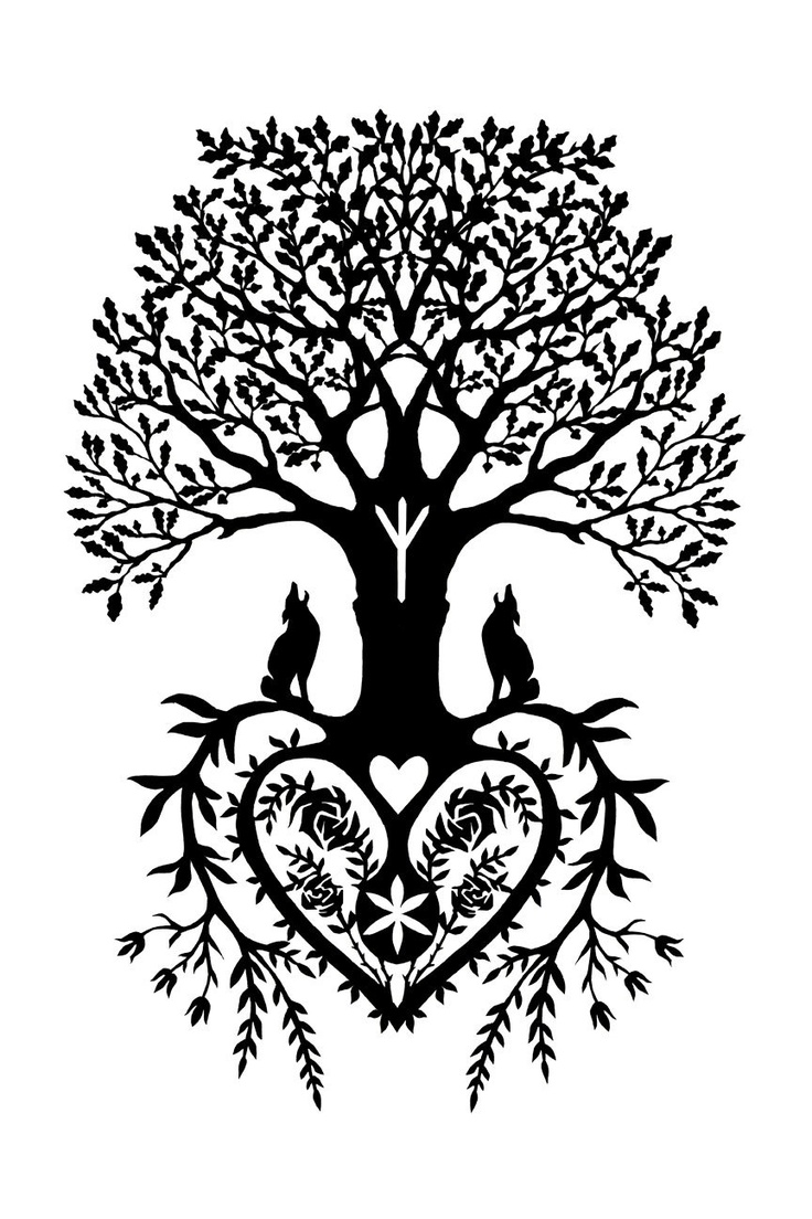 Superb Tree Of Life With Wolfs Tattoo Design